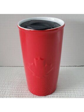 Tim Hortons Canada 2020 Maple Leaf Ceramic Travel Coffee Mug Red Lid 12oz